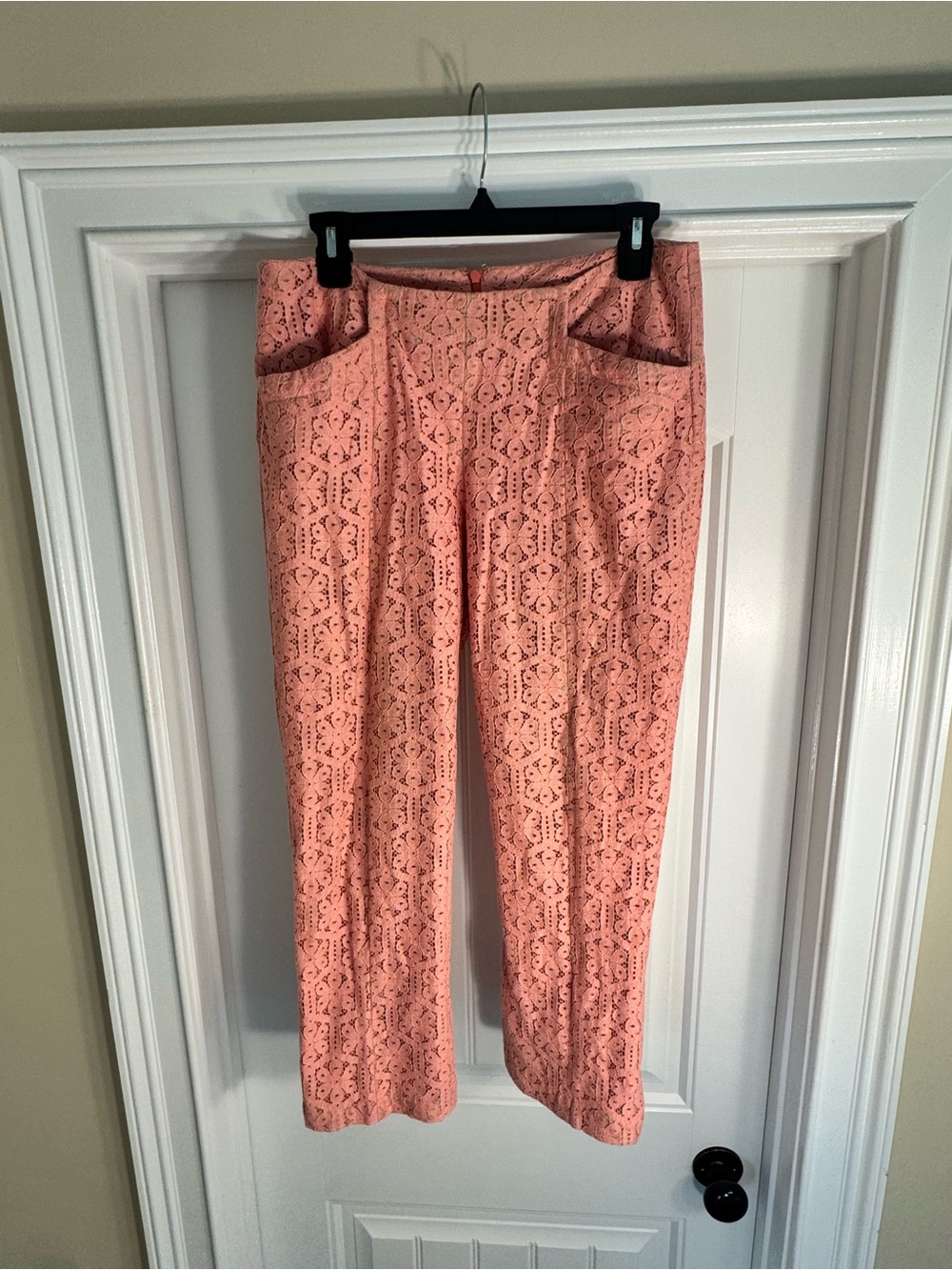 Corey Lynn Calter Peach Lace Wide-Leg Pants